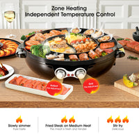 2 in 1 Electric Chinese Hot Pot BBQ Grill 1800W Multifunction Portable Home Foldable Non-Stick Split Pot Smokeless Barbecue Pan