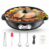 2 in 1 Electric Chinese Hot Pot BBQ Grill 1800W Multifunction Portable Home Foldable Non-Stick Split Pot Smokeless Barbecue Pan