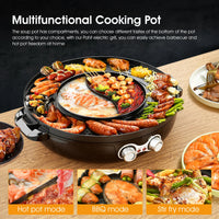 2 in 1 Electric Chinese Hot Pot BBQ Grill 1800W Multifunction Portable Home Foldable Non-Stick Split Pot Smokeless Barbecue Pan