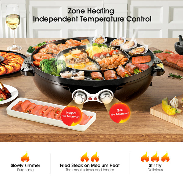 2 in 1 Electric Chinese Hot Pot BBQ Grill 1800W Multifunction Portable –  AOOKMIYA
