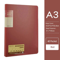 20/30/40/60 Pocket Folder A3 Clear Sleeves Display Book Transparent Sheet Protector Booklet A3 Document Organizer Paper Holder