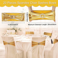 20 Pieces Spandex Chair Sashes with Buckle ,Metallic Gold Stretch Chair Cover for Wedding Hotel Banquet Events Chair Decorations