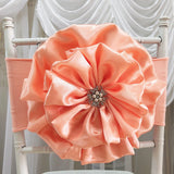 2020 New Arrival 100PCS/Lot  Wedding Decoration Wholesale Salmon Handmade Satin  Flower With Spandex Chair Band Chair Sash