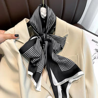 2022 Korean Style Stripe Long Scarf Four Seasons Classic Shawls Popular Print Silk Scarves Fashion Sunscreen 160X40CM Headcloth