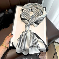 2022 Korean Style Stripe Long Scarf Four Seasons Classic Shawls Popular Print Silk Scarves Fashion Sunscreen 160X40CM Headcloth