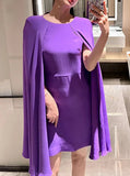 AOOKDRESS 2023 Autumn Heavyweight Silk Women Clothes Cloak Sleeves Elegant Purple Party Dress Fashion Bodycon Mini Evening Dresses