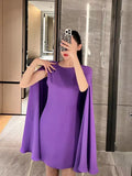 AOOKDRESS 2023 Autumn Heavyweight Silk Women Clothes Cloak Sleeves Elegant Purple Party Dress Fashion Bodycon Mini Evening Dresses