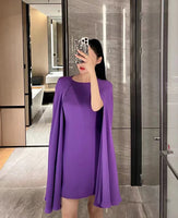 AOOKDRESS 2023 Autumn Heavyweight Silk Women Clothes Cloak Sleeves Elegant Purple Party Dress Fashion Bodycon Mini Evening Dresses