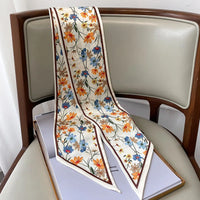 2023 Fashion Floral Print Silk Scarf Women Thin Neck Long Scarves Narrow Office Lady Shawl Bandanas Female Skinny Hairbands