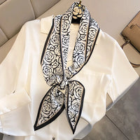 2023 Fashion Floral Print Silk Scarf Women Thin Neck Long Scarves Narrow Office Lady Shawl Bandanas Female Skinny Hairbands