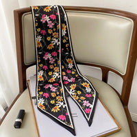 2023 Fashion Floral Print Silk Scarf Women Thin Neck Long Scarves Narrow Office Lady Shawl Bandanas Female Skinny Hairbands