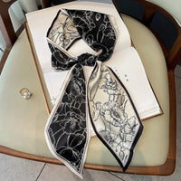 2023 Fashion Floral Print Silk Scarf Women Thin Neck Long Scarves Narrow Office Lady Shawl Bandanas Female Skinny Hairbands