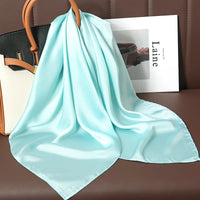 2023 New Fashion Summer Silk Square Scarf Solid Women Satin Neck Hair Tie Band Soft Beach Hijab Head Female Foulard Free Shiping