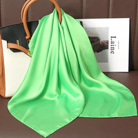 2023 New Fashion Summer Silk Square Scarf Solid Women Satin Neck Hair Tie Band Soft Beach Hijab Head Female Foulard Free Shiping