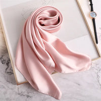 2023 New Fashion Summer Silk Square Scarf Solid Women Satin Neck Hair Tie Band Soft Beach Hijab Head Female Foulard Free Shiping