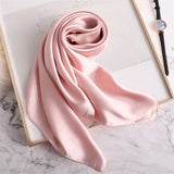 2023 New Fashion Summer Silk Square Scarf Solid Women Satin Neck Hair Tie Band Soft Beach Hijab Head Female Foulard Free Shiping