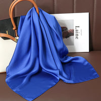 2023 New Fashion Summer Silk Square Scarf Solid Women Satin Neck Hair Tie Band Soft Beach Hijab Head Female Foulard Free Shiping