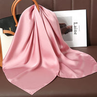 2023 New Fashion Summer Silk Square Scarf Solid Women Satin Neck Hair Tie Band Soft Beach Hijab Head Female Foulard Free Shiping