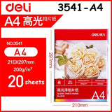 20sheets/Lot Deli Glossy photo paper A4(210x297mm) A3(297x420mm) 200g 230g Photo paper color ink jet paper