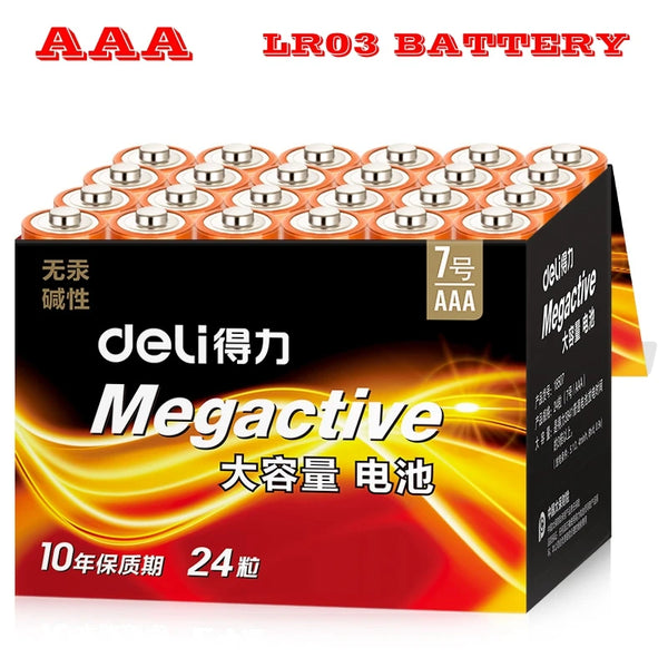 24PCS/BOX Deli 18507 Megactive Alkaline Battery 1.5V AAA  LR03 high capacity Mercury free battery for  Remote Controller Toy