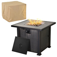 30" Fire Pit Table, Propane Fire Table, 50,000BTU Outdoor Self Ignition Gas Fire Pit with Lid, Lava Rock and Lid,