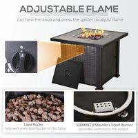 30" Fire Pit Table, Propane Fire Table, 50,000BTU Outdoor Self Ignition Gas Fire Pit with Lid, Lava Rock and Lid,