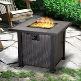 30" Fire Pit Table, Propane Fire Table, 50,000BTU Outdoor Self Ignition Gas Fire Pit with Lid, Lava Rock and Lid,