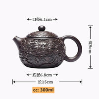 300ml Yixing Handmade Purple Clay Tea Pot Raw Ore Black Gold Sand Xishi Kettle Master Authentic Zisha Teapot Household Teaware