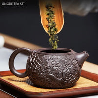 300ml Yixing Handmade Purple Clay Tea Pot Raw Ore Black Gold Sand Xishi Kettle Master Authentic Zisha Teapot Household Teaware