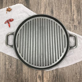 30cm Thickened Striped Cast Iron Steak Frying Pan BBQ Grill Plate Griddles Meat Roasting Pan Uncoated Nonstick Cookware