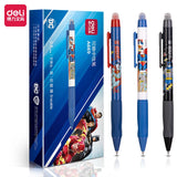 3Pcs A669 DELI Justice League DC Press Erasable Neutral Pen 0.5mm Gel Pens Black Blue Ink Supplies School Office St