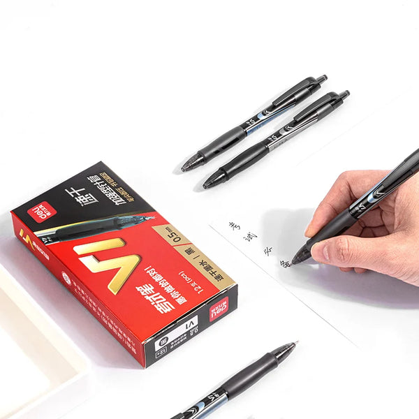3Pcs DELI V1 Press Neutral Pen 0.5mm Gel Pen Black Ink Needle Tube