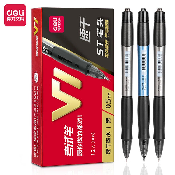 3Pcs DELI V1 Press Neutral Pen 0.5mm Gel Pen Black Ink Needle Tube Supplies School Office Stationery