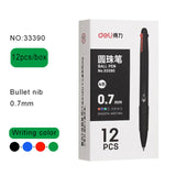 3pcs/12pcs Deli 4 In 1 Colorful Ballpoint Pen Blue Black Red Green Multicolor Ball Pens 0.7mm Ink Refill School Office Supplies