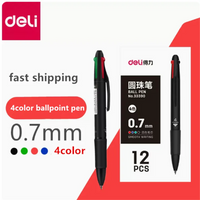 3pcs/12pcs Deli 4 In 1 Colorful Ballpoint Pen Blue Black Red Green Multicolor Ball Pens 0.7mm Ink Refill School Office Supplies