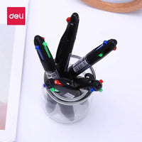 3pcs/12pcs Deli 4 In 1 Colorful Ballpoint Pen Blue Black Red Green Multicolor Ball Pens 0.7mm Ink Refill School Office Supplies