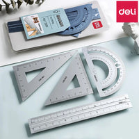 4 in 1 Deli Metal Ruler Stationery Set Aluminum Alloy Multifunctional Combination Ruler Triangle Protractor Alloy Drawing