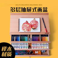 AOOKMIYA 40.9x25.9cm Desktop Easel Wooden Storage Painting Box 3-layer Drawer Portable Oil Painting Box Sketch Pencil Tool Box