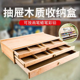 AOOKMIYA 40.9x25.9cm Desktop Easel Wooden Storage Painting Box 3-layer Drawer Portable Oil Painting Box Sketch Pencil Tool Box