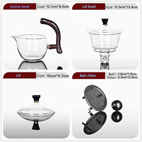 AOOKMIYA Semi-Automatic Glass Teapot Suit Rotating Cover Bowl for Magnetic Water Flow Wooden Glass Teapot Set (Teapot)
