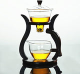 AOOKMIYA Semi-Automatic Glass Teapot Suit Rotating Cover Bowl for Magnetic Water Flow Wooden Glass Teapot Set (Teapot)