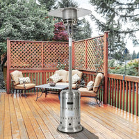 46000BTU Propane Stainless Steel Hollow Pattern Outdoor Patio Heater with Two Smooth-rolling Wheels, Hose Set & Black Cover