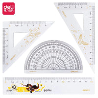 4Pcs/Set DELI 79756 Harry Potter Ruler Set Plastic Geometry Maths Square Drawing Compass Stationery Angle Rulers For School Supp