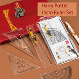 4Pcs/Set DELI 79756 Harry Potter Ruler Set Plastic Geometry Maths Square Drawing Compass Stationery Angle Rulers For School Supp