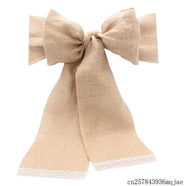 50PCS Natural Hessian Burlap Chair Sashes Rustic Burlap Chair Bow  for Wedding Events Banquet Decoration