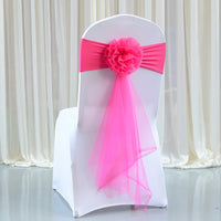 50pcs Organza Chair Sashes Elastic Chair Back Flower Bow Tie Wedding Chair Knot for Wedding Party Decoration Hotel Supplies