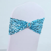 50pcs Sequin Chair Sash Lycra Spandex Sash Fit All Chairs with Round Buckle Party Hotel Wedding Decoration