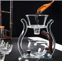 AOOKMIYA Glass Teapot Set Glass Automatic Lazy Tea Set Magnetic Rotating Kungfu Heat-Resistant Teapot Suit with 6pcs Tea Cups (GlasTeapot with 6pcs Bowl)