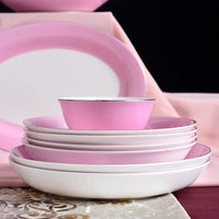 AOOKMIYA 52 Pcs Porcelain Bowl Tableware Set European-Style Household Ceramic Bone China Bowls Plates Pink Plate Set