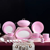 AOOKMIYA 52 Pcs Porcelain Bowl Tableware Set European-Style Household Ceramic Bone China Bowls Plates Pink Plate Set